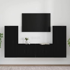 4 részes fekete szerelt fa TV-szekrényszett