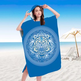 Strandkészlet TIGER – Fürdőlepedő 100×180 cm és poncsó 80×145 cm, kék