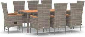 vidaXL 9 részes szürke polyrattan kerti étkezőgarnitúra párnával