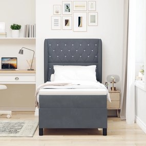 Boxspring Ágy Matrac Közép Szürke 90x190 cm Bársonyos