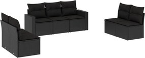 vidaXL 7 részes fekete polyrattan kerti ülőgarnitúra párnával