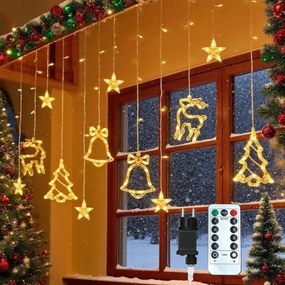 Fényfüggöny Led Karácsonyfa Fényfüzér Csengő Rénszarvas Fehér Meleg