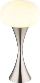Globo 21027N Asztali lámpa, fém nikkel matt, fehér üveg, kábel PVC fekete, billenőkapcsoló a kábelen, ø: 180mm, M: 369mm, kábel hossza 1500mm, 1x E14 25W 230V izzó nélkül