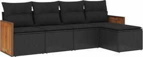 vidaXL 5 részes fekete polyrattan kerti kanapészett párnákkal