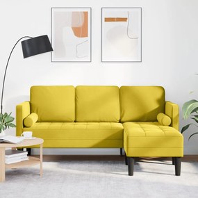 Kertiszófa Padokkal és Párnákkal L-alakú Sárga Bársonyos, L-alakú kanapé Sárga 173x131x67 cm Bársony, Pad Sárga 113x57x39 cm Bársony