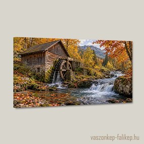 Őszi vízimalom – prémium vászonkép 40x23 cm