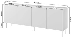 Desin 220 cm négyajtós TV-szekrény - kerámia vörös / nagano-tölgy