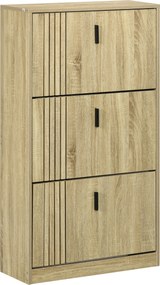 HOMCOM 3-Fiókos Ciposzekrny, 18 Pár, 3 Rekeszes Ciposzekrny, Nagy Kapacitású Előszobába, Rádként, Nappaliba, 63 x 24 x 117 cm, Tölgy | Aosom