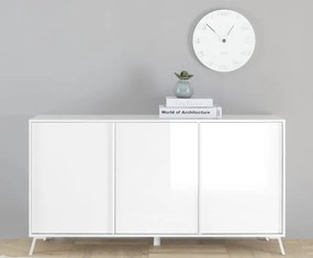 CITY Háromajtós komód, fehér, magasfényű lakkozott vázzal és előlapokkal