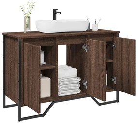 Barna tölgy szerelt fa fürdőszobai mosdószekrény 91x35x60 cm