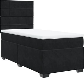vidaXL fekete bársony rugós ágy matraccal 90 x 200 cm