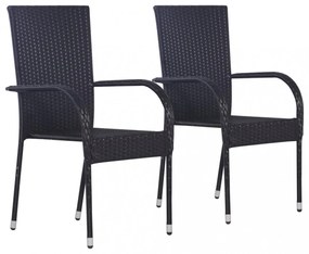 2 db fekete rakásolható polyrattan kültéri szék