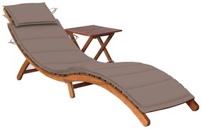 vidaXL tömör akácfa kerti napozóágy asztallal és párnával