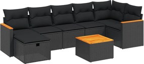 vidaXL 8 részes fekete polyrattan kerti ülőgarnitúra párnákkal