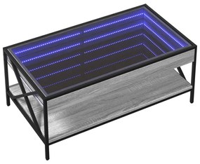 szürke sonoma végtelen hatású LED-es dohányzóasztal 90x50x38 cm