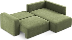 Zöld zsenília kinyitható-tárolóhelyes sarokkanapé (jobb oldali-L alakú) Kona – Makamii