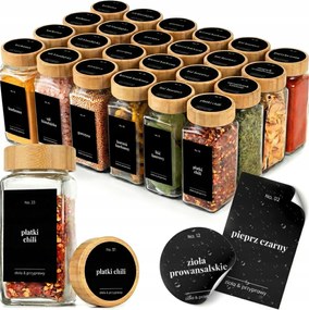 Fűszertartó tégelyek Bambusz üveg fűszercímke 24db-os