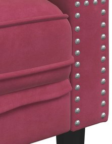 2 személyes bordó bársony Chesterfield kanapé hengerpárnákkal