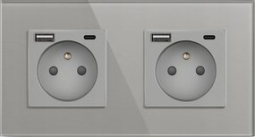 Dupla Érintkezős Flex Aljzat Tűvel Üveg Usb A+c 2x1 Ezüst Szürke