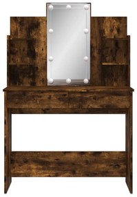füstös tölgy színű fésülködőasztal LED-lámpákkal 96x40x142 cm