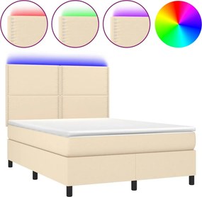 vidaXL krémszínű szövet rugós és LED-es ágy matraccal 140x200 cm