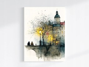 Vászonkép Canvas Grafika Város Városháza Folyó Híd Lépcső 75x100
