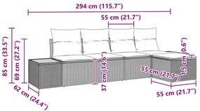 5 darabos kert kanapé szett párnákkal bézs poli rattannal akáciával