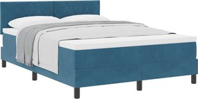 vidaXL Boxrugós ágy matracmal Sötét kék 160 x 200 cm Bársony