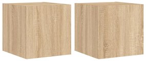 2 db sonoma tölgy színű fali TV-szekrény LED-del 30,5x35x30 cm