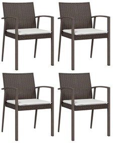 4 db barna polyrattan kerti szék párnával 56,5x57x83 cm