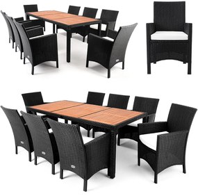 Casaria® Kerti rattan garnitúra Berlin 1+8 - fekete/fa