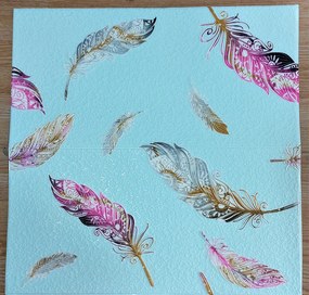 10 Darab Öntapadós 3D falmatrica Tapéta Kék alapon Barokk Tollak tégla mintával 70x 70 x 0,6 cm-es méretben