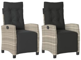 2 db világosszürke polyrattan dönthető kerti szék lábtartóval