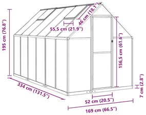 zöld alumínium melegház alapvázzal 334x169x195 cm