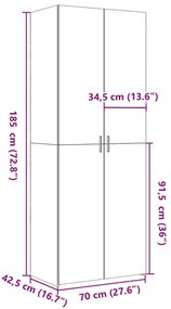 füstös tölgy színű szerelt fa magasszekrény 70 x 42,5 x 185 cm