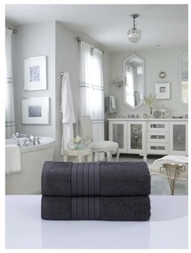 Antracitszürke frottír pamut fürdőlepedő szett 2 db-os 70x140 cm – Good Morning