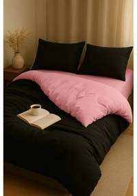 Fekete-rózsaszín háromrészes egyszemélyes hosszabbított ágyneműhuzat lepedővel 160x220 cm Classic – Mila Home