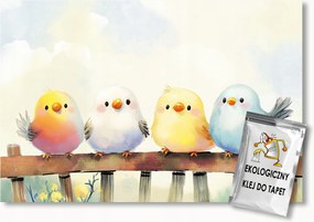 Fotótapéta Flizelina Gyerekek Rajz Színes Madarak Kerítés 200x140 ragasztó