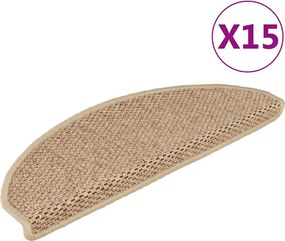 vidaXL 15 db szizál hatású homokszínű öntapadó lépcsőszőnyeg 65x21x4cm