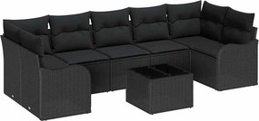 vidaXL Kerti Kanapé Szett Fekete 55 x 55 x 37 cm polirattan
