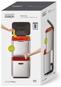 Totem Max háromrekeszes grafitszürke szelektív szemetes, 60 l - Joseph Joseph