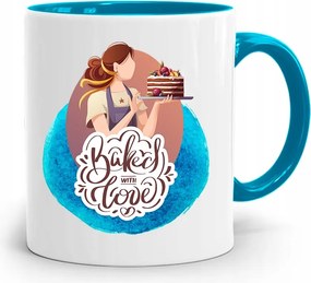 Kék Bögre Péknek Baked With Love fényképes nyomtatással
