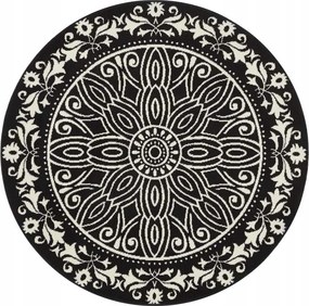 Kerek modern nappali szőnyeg,fekete-krém mintás Mandala 140cm