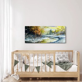 Egy téli folyó képe, olajfestmény (120x50 cm)
