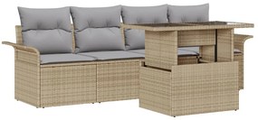 5 Darabos Kert Sofa Szett Párnákkal Bézs Poli Rattan