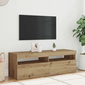kézműves tölgy szerelt fa TV-szekrény LED-ekkel 120x35x40 cm
