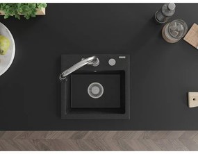 Mexen Milo, 1 kamrás gránit mosogató 435x410x171 mm és Elia mosogató csaptelep, fekete-ezüst metál, 6505-73-670101-00