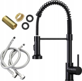 Konyhai Csaptelep Fekete Kihúzható Kifolyócső Flexibilis Rugós Fekete Matt