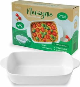 Hőálló edény sütéshez, 480ml, kerámia, téglalap alakú, fehér
