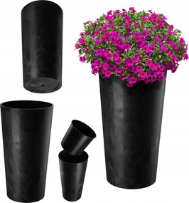 Virágtartó 47cm Fedél Betéttel Virágágyás Műanyag Fekete